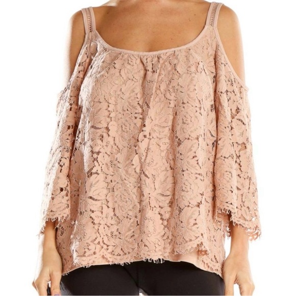 White House Black Market Pink Lace Cold Shoulder Blouse NWT - Picture 6 of 6